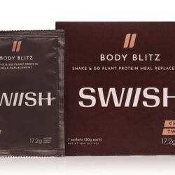 Box of SWIISH Body Blitz Choc Twist Meal Replacement shake with sachet beside box