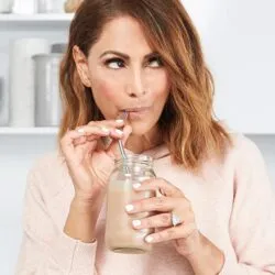 Sally Obermeder, SWIISH Co-Founder sipping on a delicious Body Blitz Choc Twist meal replacement shake