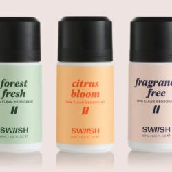 Row of SWIISH natural deodorants in scents Forest Fresh, Citrus Bloom and Fragrance-Free
