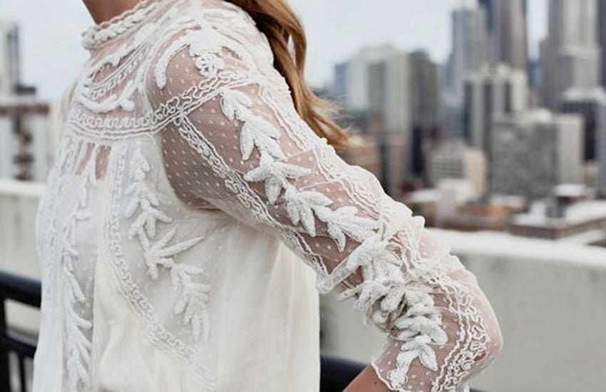 White Lace High Neck Blouse XS/S